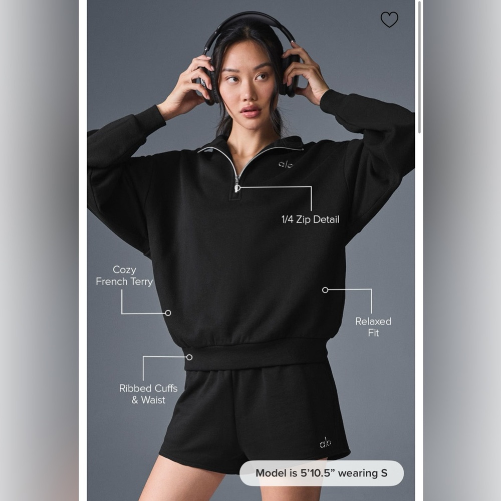 ALO Yoga Black Quarter-Zip Sweatshirt NWT size Medium - Picture 2 of 5